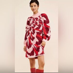 FARM Rio Pink and Red Floral Sweater Dress